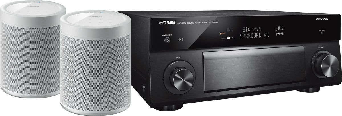 Amplis home-cinéma Yamaha MusicCast RX-A1080 Noir + paire de MusicCast 20 Blanc