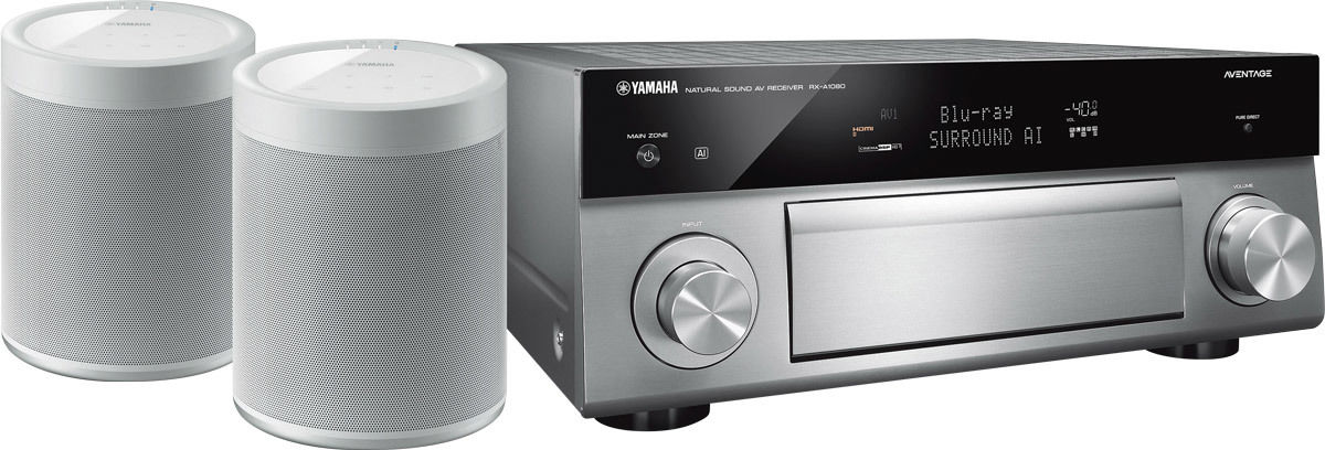 Amplis home-cinéma Yamaha MusicCast RX-A1080 Titane + paire de MusicCast 20 Blanc