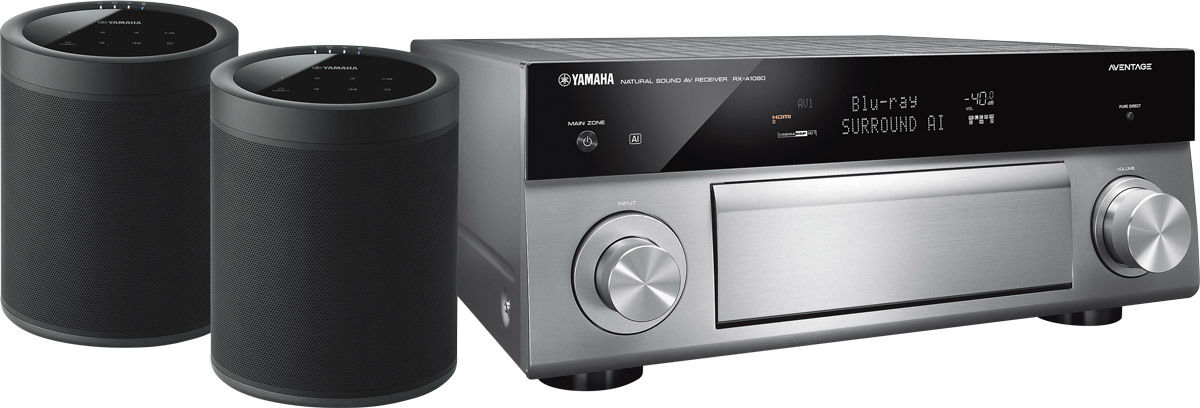 Amplis home-cinéma Yamaha MusicCast RX-A1080 Titane + paire de MusicCast 20 Noir