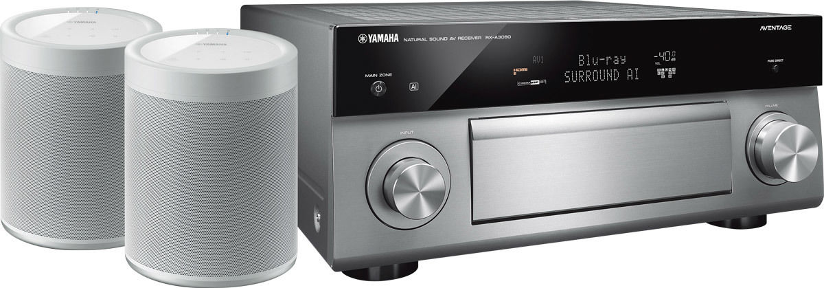 Amplis home-cinéma Yamaha MusicCast RX-A3080 Titane + paire de MusicCast 20 Blanc