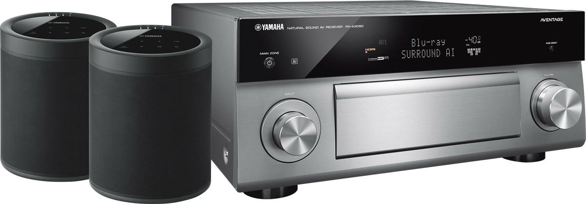 Amplis home-cinéma Yamaha MusicCast RX-A3080 Titane + paire de MusicCast 20 Noir