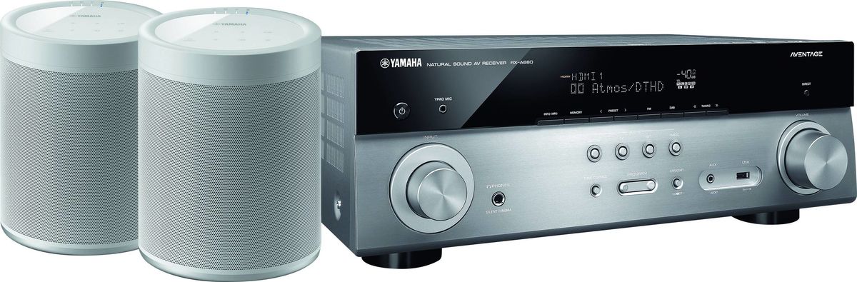 Amplis home-cinéma Yamaha MusicCast RX-A680 Titane + paire de MusicCast 20 Blanc
