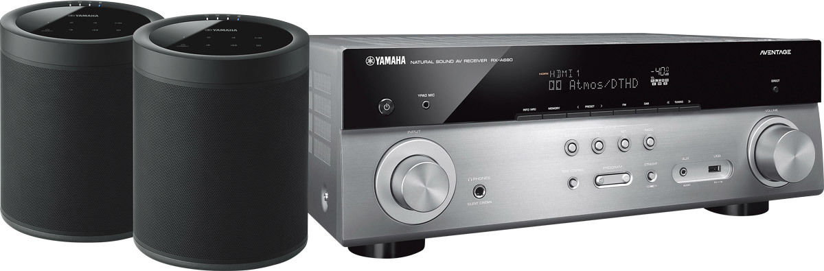 Amplis home-cinéma Yamaha MusicCast RX-A680 Titane + paire de MusicCast 20 Noir