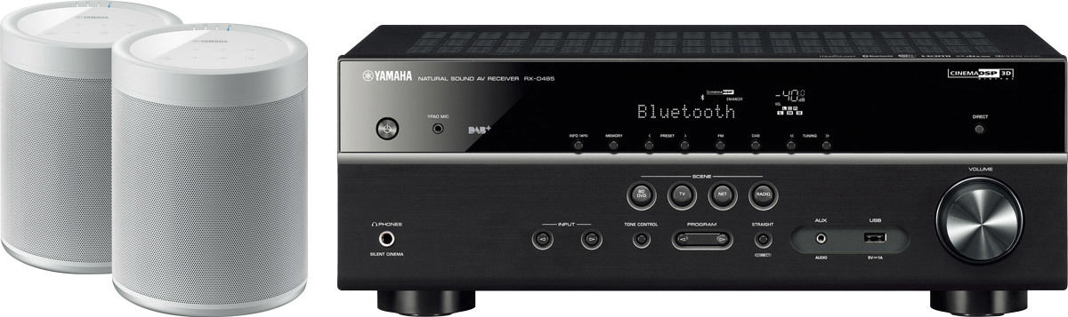 Amplis home-cinéma Yamaha MusicCast RX-V485 Noir + paire de MusicCast 20 Blanc