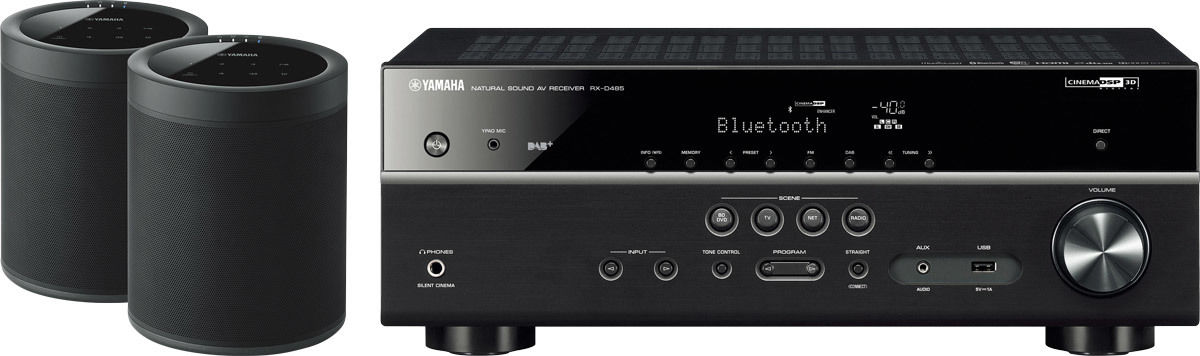 Amplis home-cinéma Yamaha MusicCast RX-V485 Noir + paire de MusicCast 20 Noir