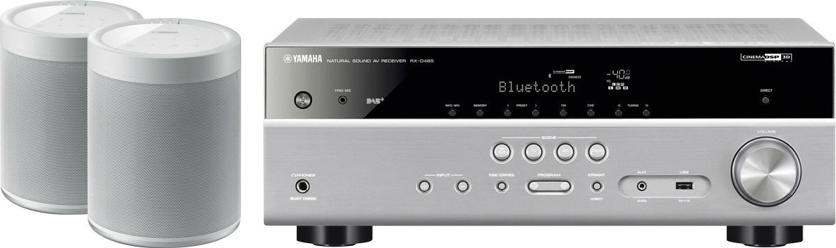 Amplis home-cinéma Yamaha MusicCast RX-V485 Titane + paire de MusicCast 20 Blanc