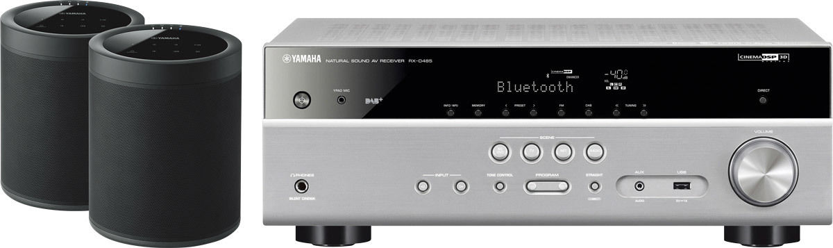 Amplis home-cinéma Yamaha MusicCast RX-V485 Titane + paire de MusicCast 20 Noir