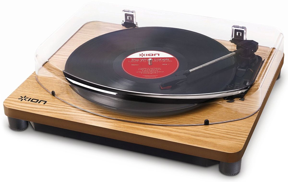 Platine Vinyle Bluetooth Avec Haut-parleurs - 3 Vitesses (33/45/78 RPM) - Bois Naturel - Conversion USB/RCA