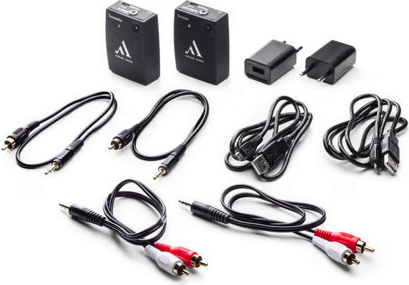 Argon Audio WRT Vue complète de tous les éléments du système de transmission audio sans fil Argon Audio WRT