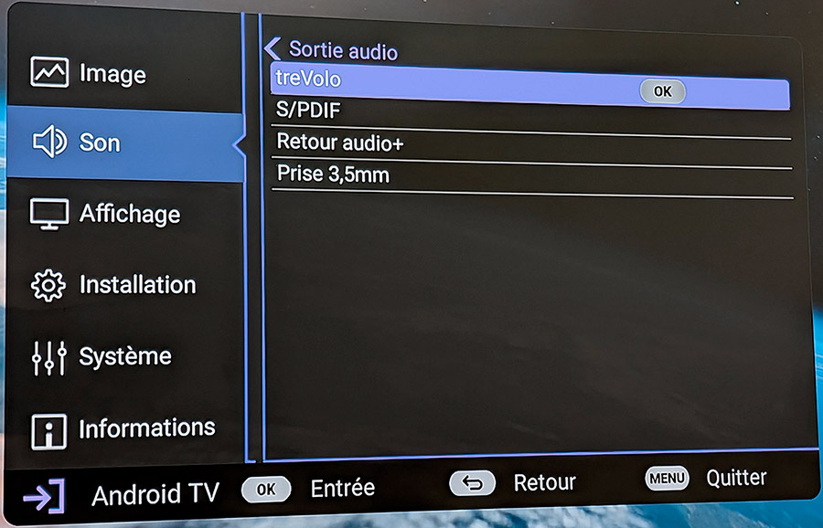 Menu de réglage de la sortie audio d'un vidéoprojecteur Aperçu du menu de réglage de la sortie audio d'un vidéoprojecteur