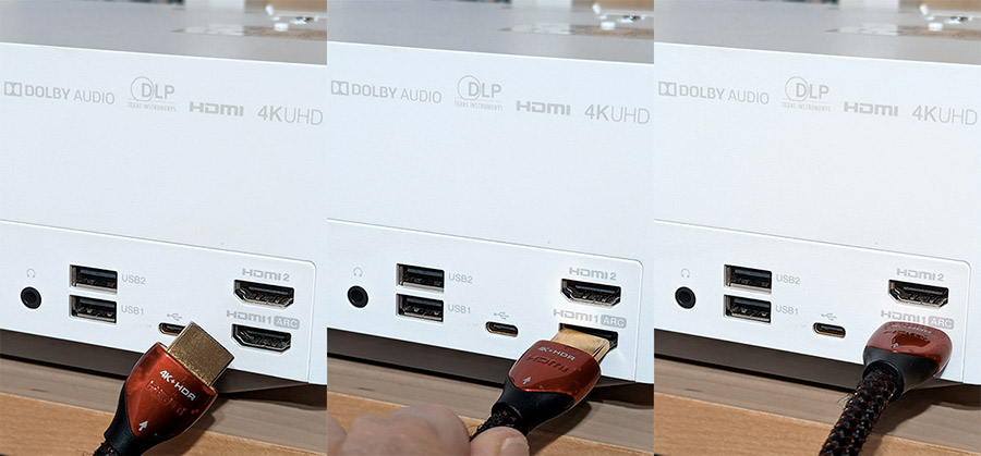Connexion d'un câble HDMI sur le port HDMI ARC d'un vidéoprojecteur Connexion d'un câble HDMI sur le port HDMI ARC d'un vidéoprojecteur