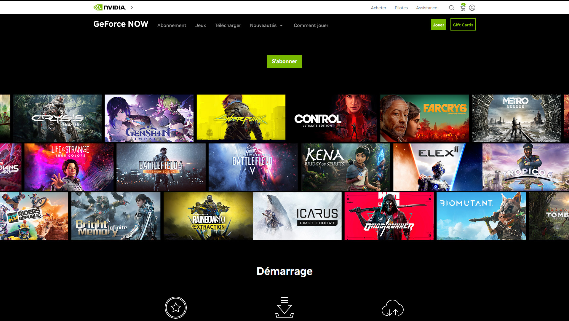 GeForce NOW : catalogue de jeux